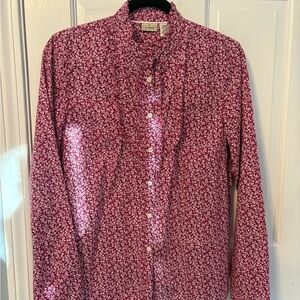 L.L. Bean Women's Red Floral Button Down Shirt